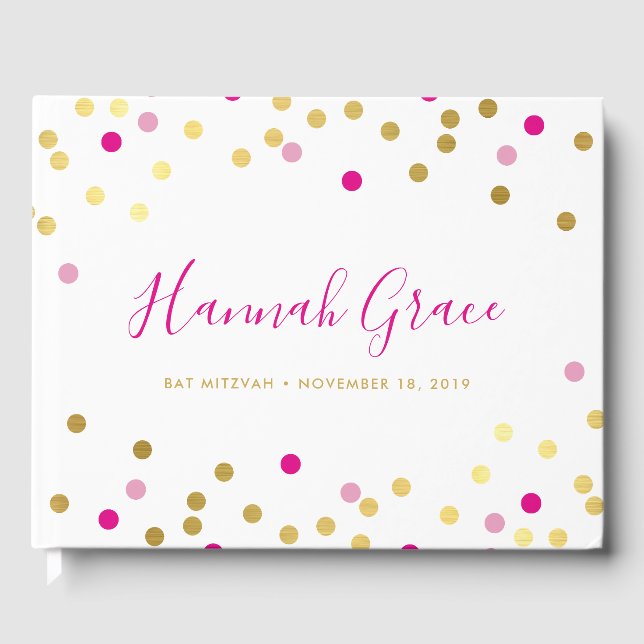 BAT MITZVAH hübsch Glam Konfetti-Spot Goldpink Gästebuch (Vorderseite)