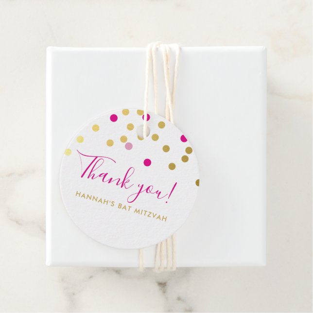BAT MITZVAH hübsch Glam Konfetti-Spot Goldpink Geschenkanhänger (Beispiel)