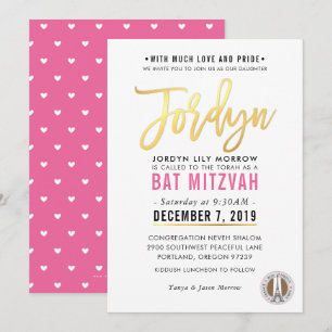 BAT MITZVAH hübsch rosa Goldschrift JORDYN Einladung