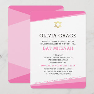 BAT MITZVAH INVENT einfache moderne Winkel rosa Einladung