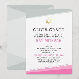 BAT MITZVAH INVENT einfache moderne Winkel rosa Einladung