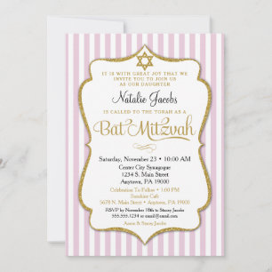 Bat mitzvah Invitation Pink Gold Elegant Stripe
