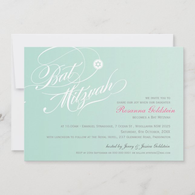 BAT MITZVAH INVITATIONS stylish typographie ombre  (Devant)
