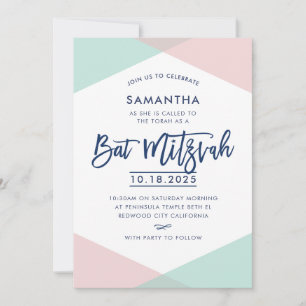 BAT MITZVAH INVITE handsignierte, blassrosa Minze Einladung