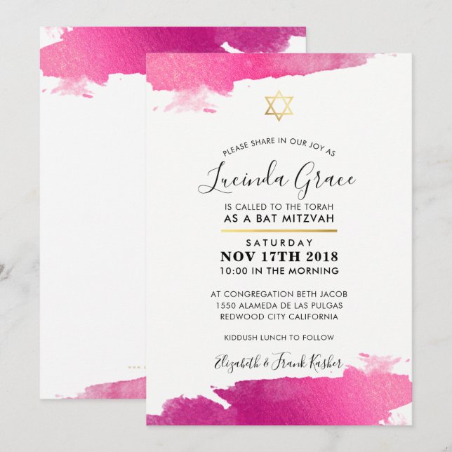 BAT MITZVAH INVITE Modernes vergoldetes goldfarben Einladung (Vorne/Hinten)
