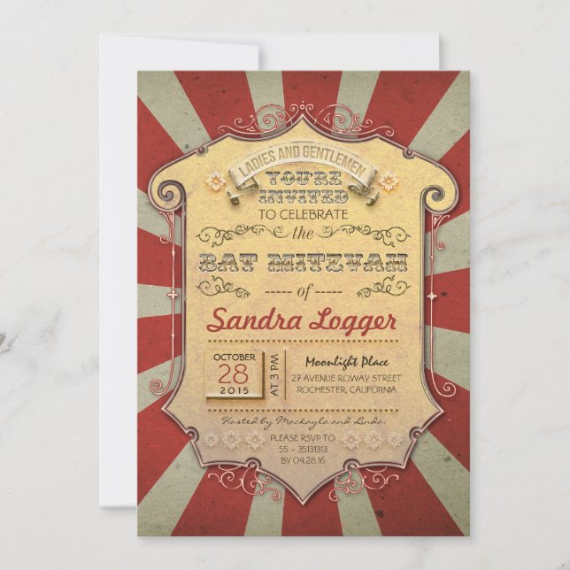 Bat Mitzvah Karneval oder Circus Einladung (Vorderseite)