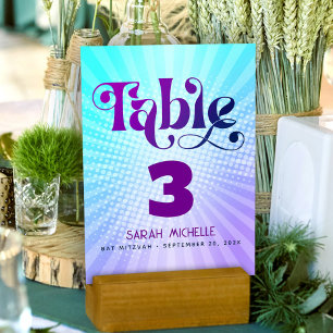 Bat Mitzvah Kühne Retro Boho Blau Lila Farbverlauf Tischnummer