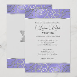 Bat Mitzvah Lavender Lila Silver Filigree Einladung