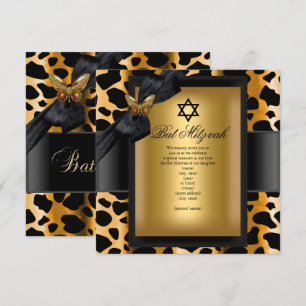 Bat Mitzvah Leopard Gold Schwarz Schmetterling Einladung
