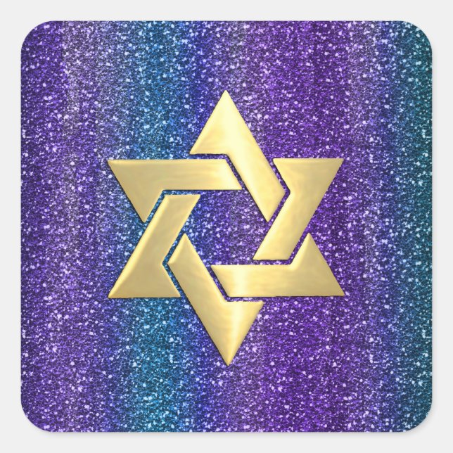 Bat Mitzvah Lila Aquamarine Glitterie Streifen Far Quadratischer Aufkleber (Vorderseite)