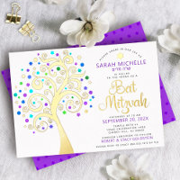 Bat Mitzvah Lila Tree of Life Script Real Gold