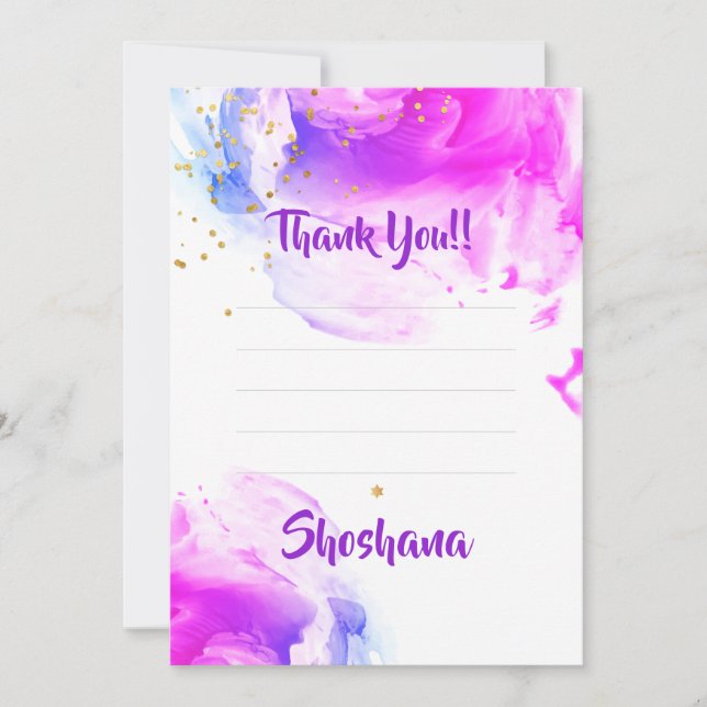 Bat Mitzvah Lila Watercolor Glitzer Blank Dankeskarte (Vorderseite)