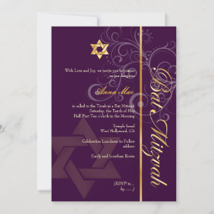 Bat Mitzvah/lilac/plum/gold/dicken Hintergrundfarb Einladung