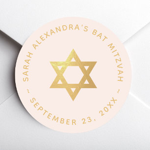 Bat Mitzvah Mädchen Rosa Faux-Goldfolie Stern Davi Runder Aufkleber