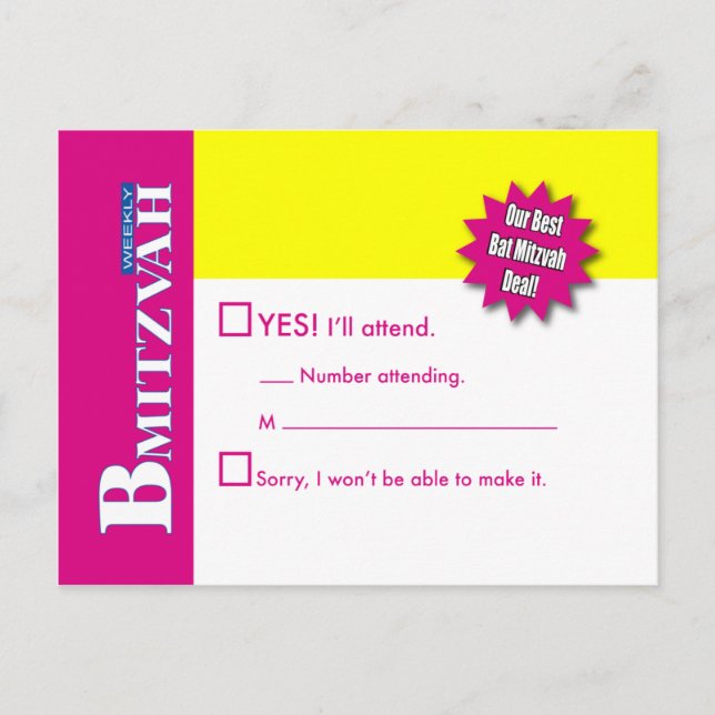 Bat mitzvah Magaine RSVP Carte de réponse rose jau (Devant)