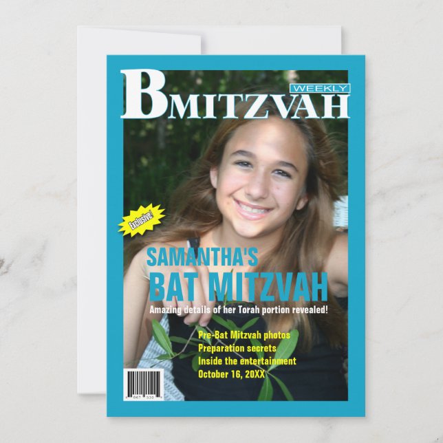 Bat Mitzvah Magazine Einladung Aquamarin (Vorderseite)