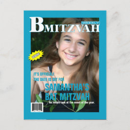 Bat Mitzvah Magazine Save the Date Aquamarin Ankündigungspostkarte
