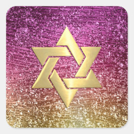 Bat Mitzvah Magenta Pink und Gold Glitterie Quadratischer Aufkleber