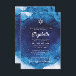 Bat Mitzvah Modern Blue Watercolor Einladung<br><div class="desc">bestehend aus spielerischer Schrift- und Serifentypografie; All dies vor einem Hintergrund von blauem Aquarell-Hintergrund. 

Dieses wurde von Select Party Supplies entworfen,  exklusiv für Zazzle.

Verfügbar unter:
http://www.zazzle.com/selectpartysupplies</div>