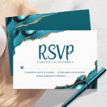 Bat Mitzvah Modern Gold Turquoise Agate Script RSVP Karte<br><div class="desc">Seien Sie stolz, freuen Sie sich und feiern Sie diesen Meilenstein Ihres Lieblings-Bat Mitzvah mit dieser coolen, einzigartigen, modernen, personalisierten UAWG Insert-Karte für Ihre Veranstaltung! Die dunkle aquamarine Schrift-Typografie überlagert einen einfachen, sauberen, weißen Hintergrund mit türkisblauen agaten Felsen, die mit den Imitaten goldenen Venen akustisch hervorgehoben sind. Personalisieren Sie den...</div>