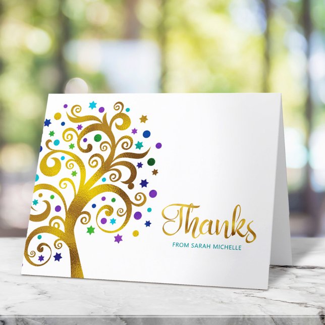 Bat Mitzvah Moderne Aquamarine und goldene Foil Tr Dankeskarte (Von Creator hochgeladen)