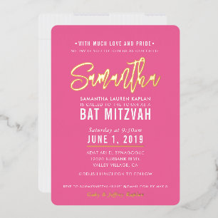 BAT MITZVAH Moderne Drehbuch hübsch rosa Gold Folieneinladung