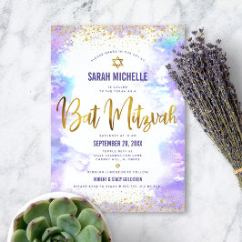 Bat Mitzvah moderne Goldfolie lila Aquarellfarbe Einladung