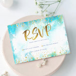Bat Mitzvah moderne Goldfolie Türkis Aquarell RSVP Karte<br><div class="desc">Seien Sie stolz, freuen Sie sich und präsentieren Sie diesen Meilenstein Ihres Lieblings-Bat Mitzvah! Fügen Sie dieses atemberaubende, moderne, funkelnd Gold Imitat Folie und Glitzer Punkte und Typografie-Skript vor einem türkisfarbenen Hintergrund, personalisierte UAWG Insert Karte für Ihre Veranstaltung. Personalisieren Sie den benutzerdefinierten Text mit dem Datum "Antwort bis". Garantiert, um...</div>