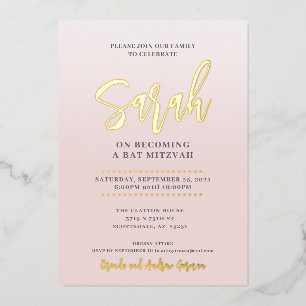 BAT MITZVAH Moderne Kalligrafie Rosa Gold Folieneinladung
