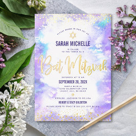 Bat Mitzvah moderne lila Aquarellgoldfarbe Folieneinladung