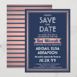 Bat Mitzvah Moderne Marine Blue Pink Rose Gold Tre Save The Date