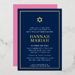 BAT MITZVAH moderne minimale Sternengrenze rosa na Folieneinladung