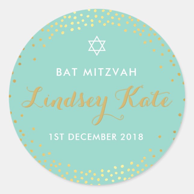 BAT MITZVAH Moderne rustikale Goldpuppe Runder Aufkleber (Vorderseite)