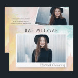 Bat Mitzvah Moderne Wasserfarbe Abstrakt Einladung<br><div class="desc">abstrakte Aquarellmalerei dient als Hintergrund dieser Karte. Anpassen mit drei Bildern Ihres Kindes. 

Abrufbar unter:http://www.zazzle.com/store/selectpartysupplies</div>