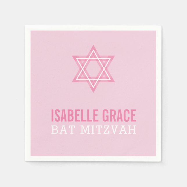 BAT MITZVAH Moderner hübscher rosa Stern Serviette (Vorderseite)
