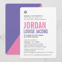 BAT MITZVAH Modernes, einfaches, farbenfroh rosa l