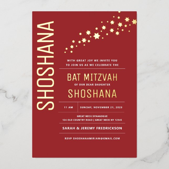 Bat Mitzvah Modernes Elegantes GOLD Folieneinladung (Vorderseite)