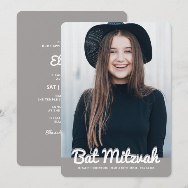 Bat Mitzvah Modernes Foto Einladung (Vorne/Hinten)