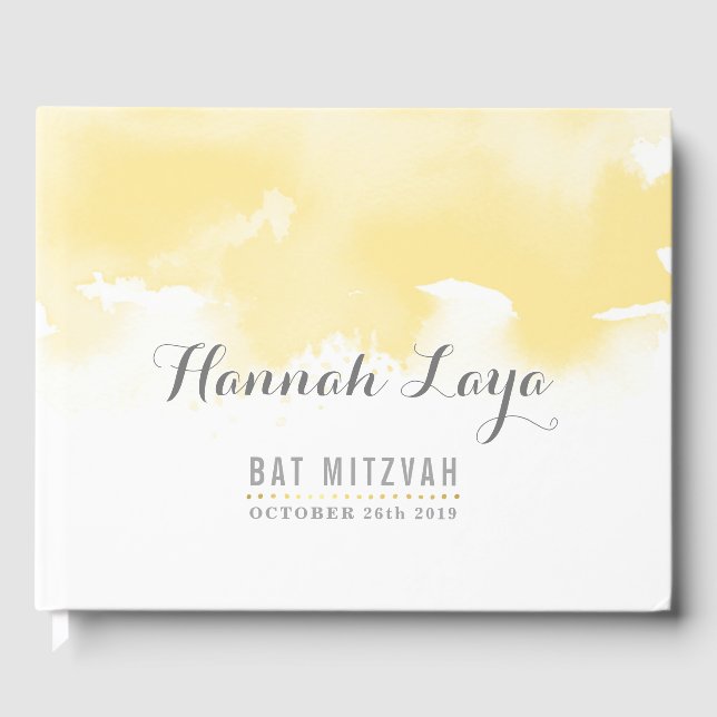 BAT MITZVAH Modernes, hübsch gelbes Aquarell Gästebuch (Vorderseite)