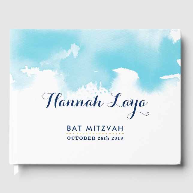 BAT MITZVAH Modernes hübsches Aqua-Blau Gästebuch (Vorderseite)