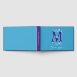 Bat Mitzvah Monogram Sky Lila White Sign-In Gästebuch