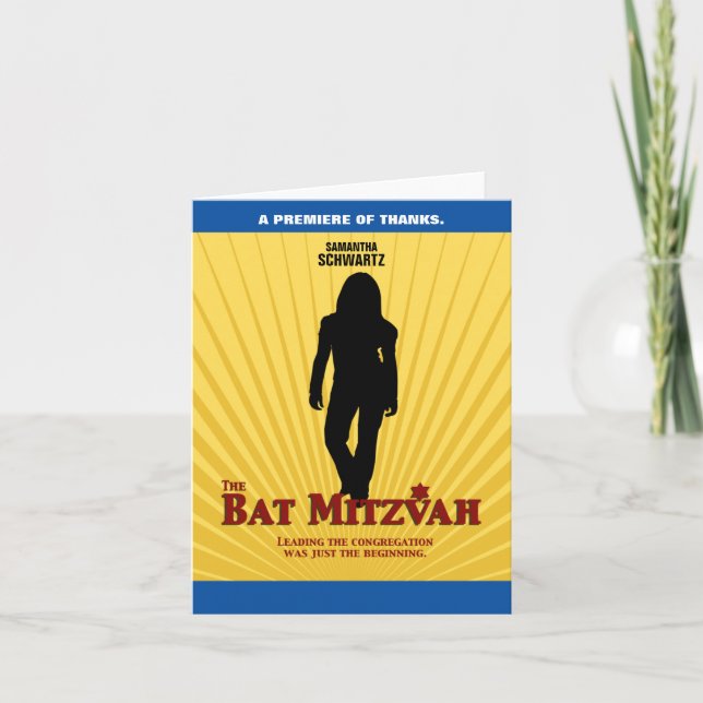 Bat Mitzvah Movie Star Danke, Card Yellow Blue Dankeskarte (Vorderseite)