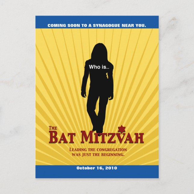 Bat Mitzvah Movie Star Save the Date Yellow Blue Ankündigungspostkarte (Vorderseite)