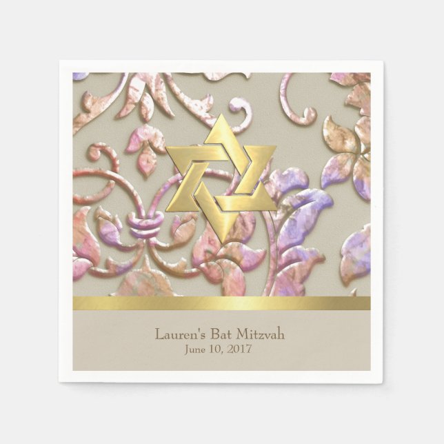 Bat Mitzvah Multi "Embossed Damask" Serviette (Vorderseite)