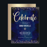 Bat Mitzvah Navy Gold Foil Glitzer Script Modern Begleitkarte<br><div class="desc">Seien Sie stolz, freuen Sie sich und präsentieren Sie diesen Meilenstein Ihres Lieblings-Bat Mitzvah! Fügen Sie diese atemberaubende, moderne, personalisierte Einlage für zusätzliche Informationen zu Ihrer Veranstaltung ein. Graphische Imitate Goldfolienkalligraphie Drehbuch, Star of David, und Konfetti, überlagern einen reichen, dramatischen, marineblauen Aquarellhintergrund. Personalisieren Sie den benutzerdefinierten Text mit dem Namen,...</div>