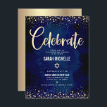 Bat Mitzvah Navy Gold Foil Glitzer Script Modern Begleitkarte<br><div class="desc">Seien Sie stolz, freuen Sie sich und präsentieren Sie diesen Meilenstein Ihres Lieblings-Bat Mitzvah! Fügen Sie diese atemberaubende, moderne, personalisierte Einlage für zusätzliche Informationen zu Ihrer Veranstaltung ein. Graphische Imitate Goldfolienkalligraphie Drehbuch, Star of David, und Konfetti, überlagern einen reichen, dramatischen, marineblauen Aquarellhintergrund. Personalisieren Sie den benutzerdefinierten Text mit dem Namen,...</div>
