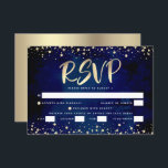 Bat Mitzvah Navy Wassercolor Gold Script Entrée RSVP Karte<br><div class="desc">Seien Sie stolz, freuen Sie sich und präsentieren Sie diesen Meilenstein Ihres Lieblings-Bat Mitzvah! Inklusive dieser atemberaubenden, modernen, personalisierten UAWG Einsteckkarte für Ihre Veranstaltung. Grafische Imitate Goldfolienkalligraphie-Skript und Konfetti überlagern einen reichen, dramatischen, marineblau blauen Hintergrund. Personalisieren Sie den benutzerdefinierten Text mit dem Datum "Antwort nach" und geben Sie die Optionen...</div>