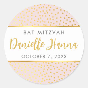 Bat Mitzvah niedliche schwarz rosa Goldpolka Punkt Runder Aufkleber