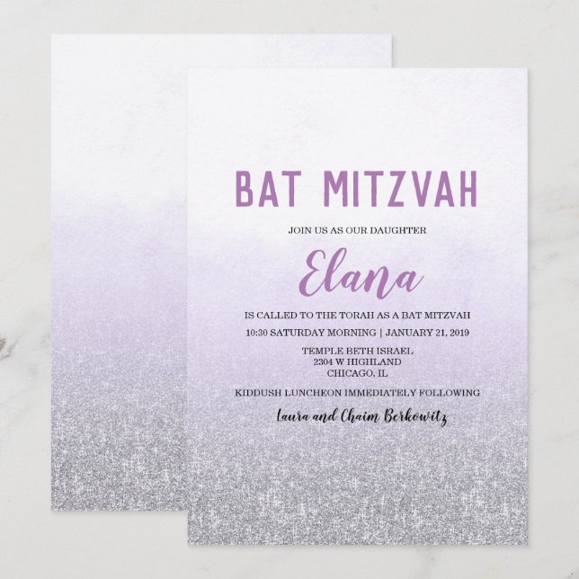 Bat Mitzvah Ombre Lavender Einladung (Vorne/Hinten)