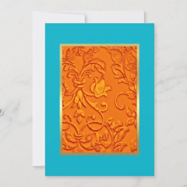 Bat Mitzvah Orange Damask mit Farbe Einladung (Vorderseite)